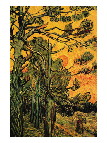 Pine Trees Against a Red Sky with Setting Sun - Vincent Van Gogh Paintings - Click Image to Close